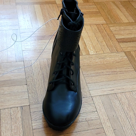 NWT Black Lace Up Boots with Zipper and Decorative Strap - 3 Inch Heels - Picture 7 of 13